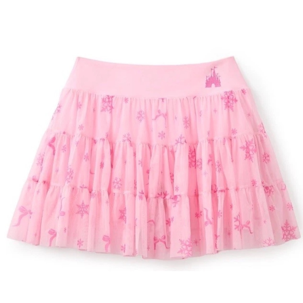 Disney Fantasyland Castle Holiday Mesh Skort Skirt Activewear tulle Pink XS NWT - Picture 3 of 13